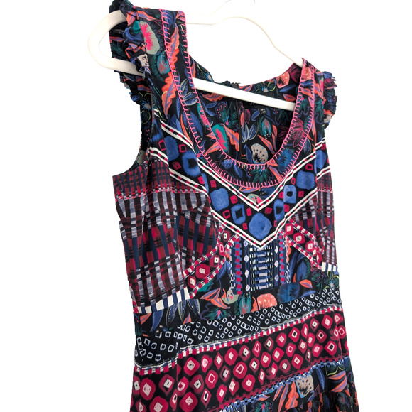 Saloni Elodie C Garnet Bandhani Silk Dress Size 6 A Line Ruffle Boho Glam Luxe - Picture 8 of 15